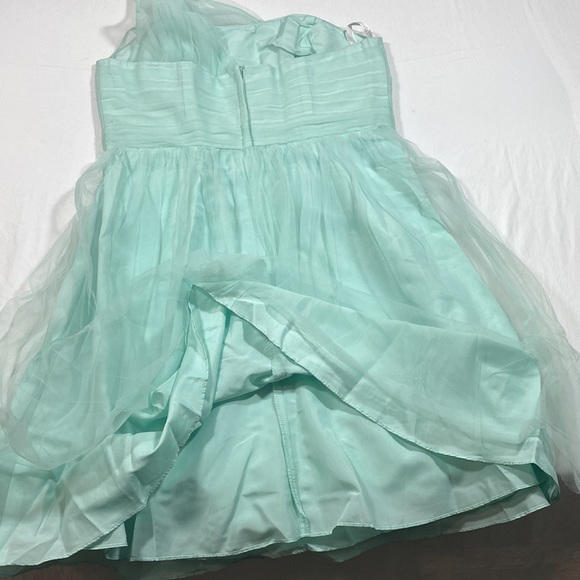 David’s Bridal Dress One Shoulder Fit Flare Dress pleated chest Blue/Green Mini - Picture 13 of 13